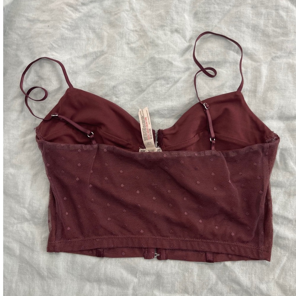 Free People Intimately Corset Top Burgundy Polka Dot Mesh Bustier S OB805844 I07 - Picture 2 of 3